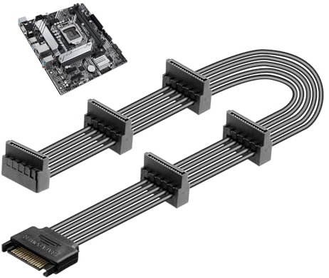 QarulG 15 Pin SATA Cables Power Splitter 1 to 5 Adapter Cable SATA Drive Power Supply Cables Male 1 to Female 5 Serial Cord Splitter Cable Converter Cord for HDD SSD Optical Drives Hard Drive