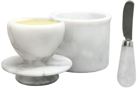 Vitrignis Butter Crock with Lid - Marble French Butter Dish with Knife Spreader - Butter Keeper for Counter with Water