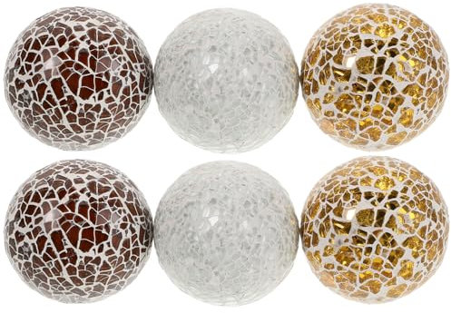 Healifty 6pcs Glass Sphere Balls for Centerpiece Decoration Versatile Decorative Orbs for Bowls Vases and Tables Gold Deep Khaki and White and Decor