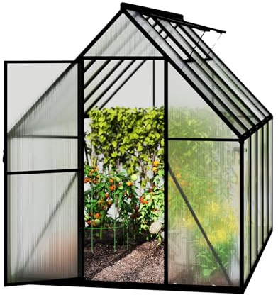FIVMEN Gewächshaus Aluminium Gartengewächshäuser mit 6 cm Fundament und 4 mm PC Platte Treibhaus Tomatenhaus Gartenhaus UV beständig Wetterfest für Garten, 125x180x195 cm