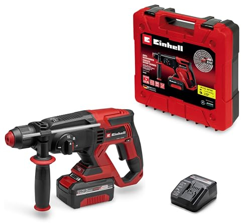 Einhell Cordless Rotary Hammer 1.8J with Battery and Charger 18V PXC | SDS-plus, 20mm Drilling Capacity in Concrete, 4 functions, Accessories, incl. 4.0 Ah Plus battery and charger