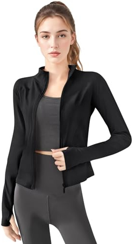 TERODACO Gym Jackets Women Thumb Hole Long Sleeve Running Jacket Women Lightweight Quick Dry Sports Top Ladies Workout Yoga Hiking Shirts,Zip Up Slim Fit UPF50+