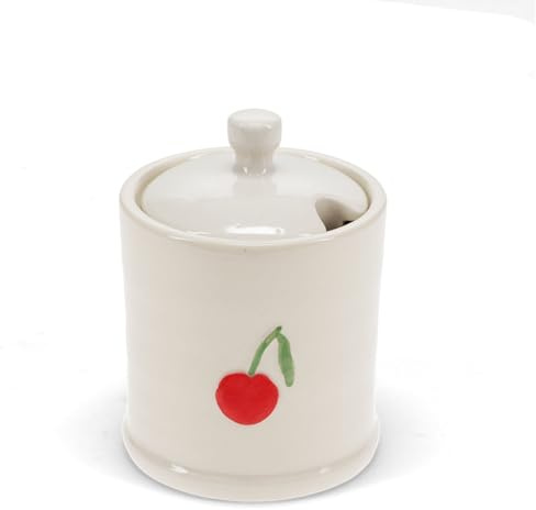 dotcomgiftshop Stoneware Sugar Pot 225ml - Cherry