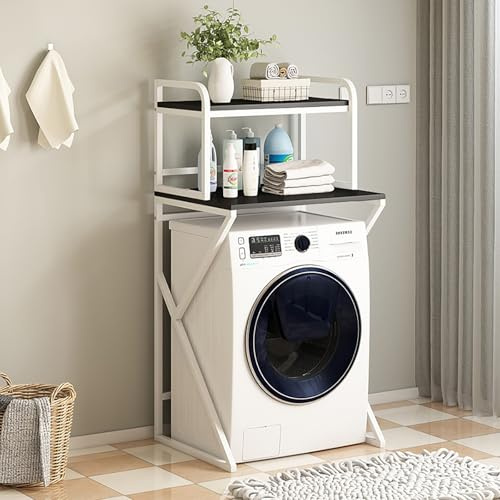 Étagère de rangement à 3 niveaux pour lave-linge avec étagères Blanc/noir 150 cm – Parfait pour salle de bain et espaces utilitaires