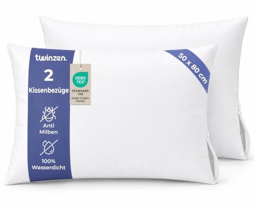 Twinzen Set di 2 Copri Cuscino Letto Antiacaro 50x80 cm - Copricuscini Anti Acaro per Allergici - Oeko-Tex