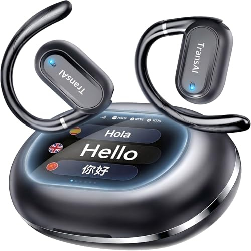 TransAI GO1 Übersetzungs-Ohrhörer in Echtzeit, Telefonanruf-Übersetzer-Ohrhörer mit verstellbarem Ohrbügel, offener Ohrbügel, 3-in-1-KI-Interpreter, unterstützt Geschäftsreisen, Lernen, einschließlich