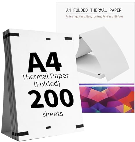 (200 Blatt) Thermopapier A4, Schnelltrocknendes Thermodrucker Papier A4, 210 x 297mm Kompatibel mit den Meisten Thermodruckern,BPA-freiThermodrucker Papier für Dokumente, Webseiten & Fotos