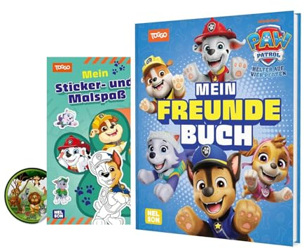 PAW Mitmachbuch Set: Sticker- & Malspaß + Freundebuch | Beschäftigungs- & Eintragbuch für Kinder ab 3 Jahren | Paw Patrol Kinderbuch, Kindergarten