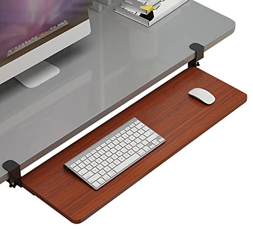 GHJrtHFJ Bandeja para Teclado, Bandeja extraíble for Teclado bajo el Escritorio, con Soportes for ratón, Bases y estantes de Almacenamiento. Fácil instalación Abrazaderas(B Teak,75x25cm(30x10Inch))