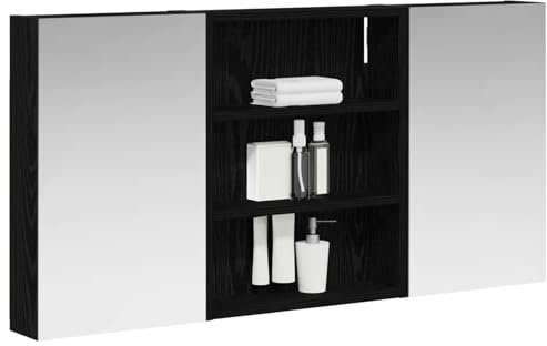 vidaXL Badezimmerschrank-Set 3 pcs 100 x 10,5 x 50 cm Holzwerkstoff, Badezimmer-Schrank, rechteckiger LED-Spiegel, moderner Wand-Organizer, praktischer Platzsparer