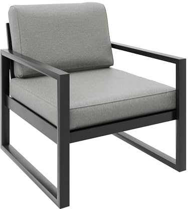 Beautysofa24 Stella Gartenstuhl Metall inkl. Kissen Wetterfest Outdoor Lounge Gartensessel Terrassenstuhl Balkonstuhl Modern für Garten Terrasse Balkon, Beige