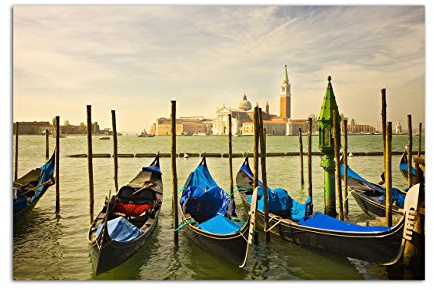 120x80cm - Fotodruck auf Leinwand und Rahmen Venedig Italien Gondeln Wasser Stadt - Leinwandbild auf Keilrahmen modern stilvoll - Bilder und Dekoration