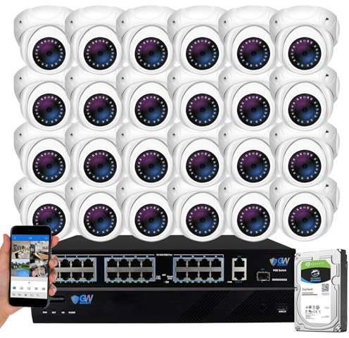 GW Security Inc 24 Channel 5MP NVR 1920P IP Camera Network POE Video Security System - 24 x 5.0 Megapixel (2592 x 1920) Weatherproof Dome Cameras, Quick QR Code Easy Setup, Pre-Installed 8TB Hard Drive