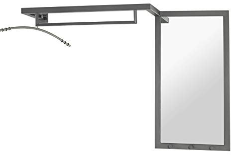 HAKU Möbel Wandgarderobe anthrazit, Metall, Spiegel - Maße: B 108 cm x H 75 cm x T 26 cm, Style: Modern