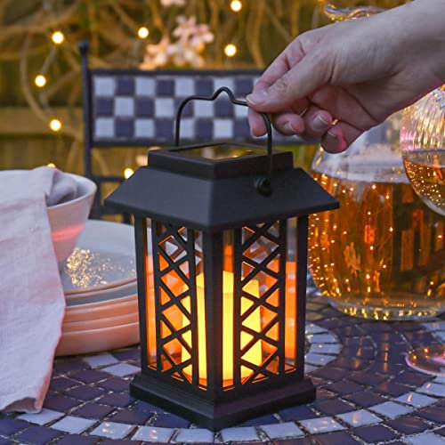 Festive Lights 17,5cm Schwarze Solar Laterne mit Kerze Realistisch Flackernde Flamme LED Laterne Gartenbeleuchtung, Patio IP44 Wasserdicht Bernstein LED