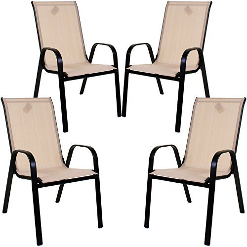 Marko Outdoor Stacking Textoline Chair Black Outdoor Bistro High Back Seating Restaurant Cafe (4 Chairs, Cream)