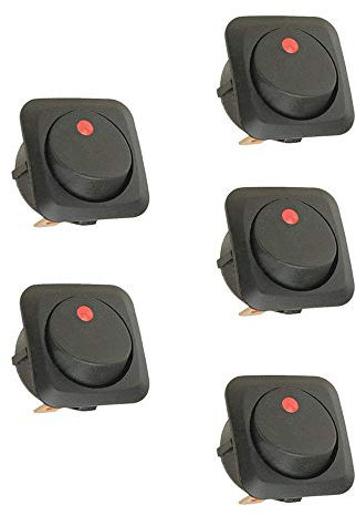 Mintice 5 Piezas Interruptor Botón Pulsador Camión Vehículo Barco 25mm Ronda de Palanca Basculante Luz Led Rojo Encendido Apagado de Control 12V 25A