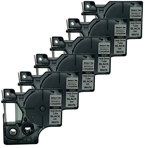 18053 S0718280 Black on White Heat-Shrink Tube Compatible for DYMO Rhino IND Label Tape 9mm x 1.5m (6PK)