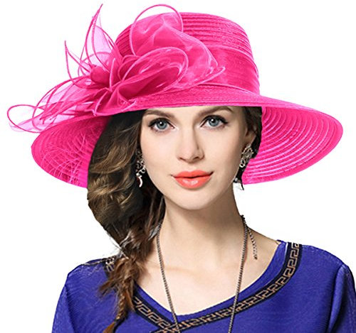 VECRY Women Oaks Derby Church Baptism Dress Tea Party Wedding Hats (Rose)