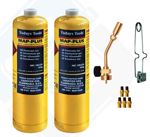 Profire Gas Torch + 2x MAPP 435g Bottle +Lighter + Flints Disposable Cylinder plumbers jet burner