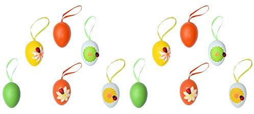 Helmecke & Hoffmann * 12er-Set Deko-Eier zum Aufhängen | 4 Farben | Bunte Ostereier Osterdeko | Höhe: ca. 6 cm