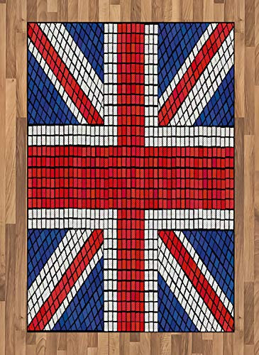 ABAKUHAUS Union Jack Teppich, Mosaik britische Flagge, Deko-Teppich Digitaldruck, Färben mit langfristigen Halt, 120 x 180 cm, Königsblau Weiß Rot