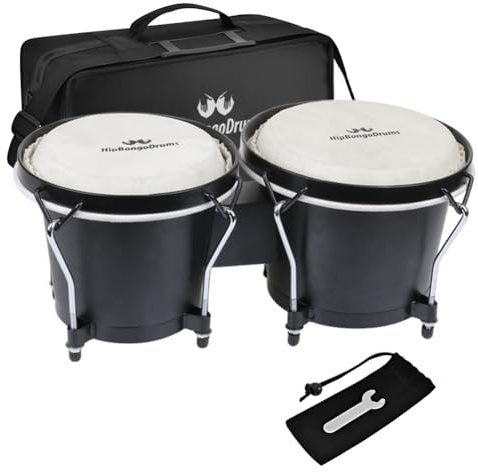 Bongo Drum Set 6 and 7 Inch for Adults & Beginners, Tunable Hand Percussion Instruments, Hickory Wood Shells, Metal Hardware with Tuning Wrench