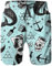 SARA NELL Herren Badehose Meerjungfrau und Totenkopf Mintblau Surfen Strand Board Shorts Bademode - Weiß - Medium