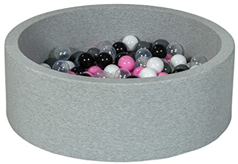 Velinda Piscine à balles pour Enfant, Aire de Jeu + 200 balles (Couleurs des balles: Noir, Blanc, Transparent, Rose Clair, Gris)