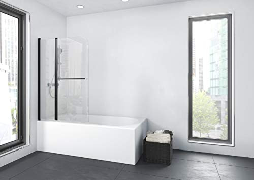 MARWELL Duschwand CITY 100 x 140 cm - 2-teilig faltbar - beidseitig montierbar - 4mm starkes Einscheibensicherheitsglas - matt schwarzes Design CITY