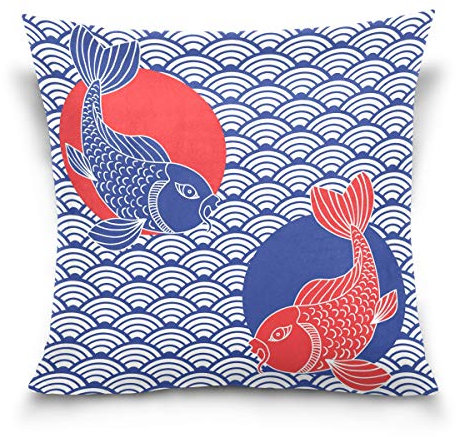 Linomo Kissenbezug 40x40 cm, Japanisch Wels Koi Dekorative Kissenbezug Kissenhülle für Couch Sofa Bett Hause