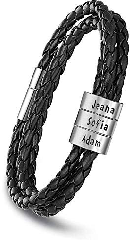 kaululu Vatertagsgeschenk für Papa Lederarmband Herren Personalisiertes Armband mit Gravur Namen für Herren Personalisierte Geschenke Männer Papa Geschenk