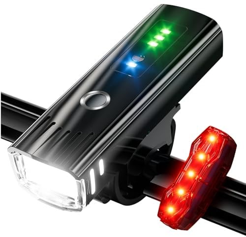 IPSXP Ensemble Lumière Vélo, Éclairage Vélo Avant Rechargeable LED à détection Automatique de 3000 lumens, 4 Modes de luminosité, 1 feu arrière Rouge, étanche, adapté aux Cyclistes de Camping