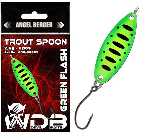 Angel-Berger Wild Devil Baits Trout Spoon Forellen Blinker Mini Spoon Forellenangeln (Green Flash, 3,5cm / 2,5g)