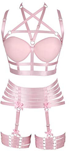 BANSSGOTH Strumpfband für Frauen Ganzkörpergurt BH Dessous Brustgurt Set Punk Gothic Stretch Stoff Festival Rave