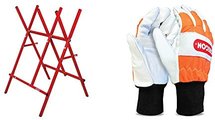 Oregon Sägebock, Klappbar und Verstellbar, 27 cm Stamm-Kapazität (584145) & Schnittschutzhandschuhe aus Leder mit Schutz in der linken Hand – L/10 (91305L)