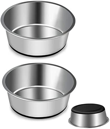Stainless Steel Dog Bowls By SUOXU, Water Bowl Feeder Dog Bowls With Non-slip silicone Bases, Pet food Bowl, Dog Cat Plate Bowls for Medium and Large(L-20cm)