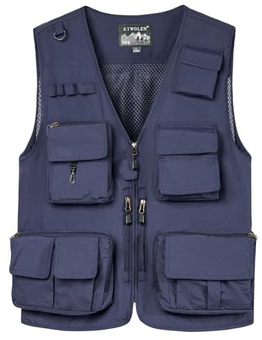 KTWOLEN Herren Anglerweste Sommer Leicht Schnelltrockenweste Funktionsweste Outdoor Fotografie Hundesport Weste Ärmellos Safari Weste mit Viele Taschen