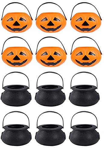 Splend 12 Stück Halloween Candy Bucket, Hexenkessel Schwarz, Halloween Kürbis Süßigkeiten Eimer, für Süßigkeiten Horrorparty Halloween Tischdekoration Geburtstagsfeier