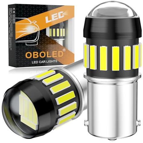 OBOLED P21W LED Ampoule 1156 BA15S 7506 1141 21SMD Remplacement pour RV Camper Intérieur Feu Voiture Feu de Recul DRL Feux de Jours Frein Arrière Clignotants Ampoules 12V 24V Blanc 6500K 2X