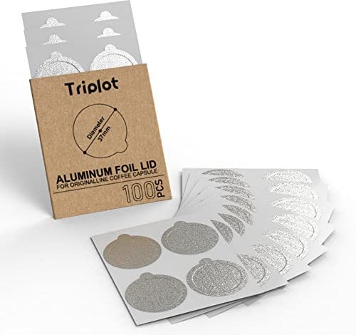 Tiplot Aluminum Espresso Lids for Reusable Capsules,Self Adhesive Foil Sticker Seals for Refillable Coffee Pods Stainless Compatible Nespresso Original Line Machines(100pcsLids)…