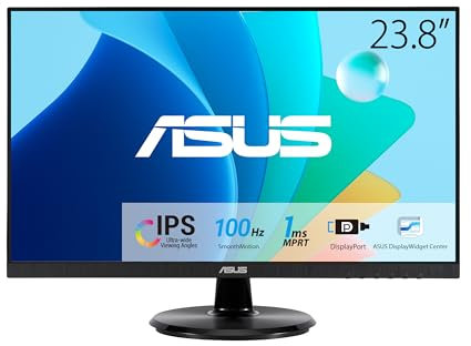 ASUS VA24DQFR Monitor Eye Care da 24” pollici (23,8), IPS Full HD, Frameless, 100Hz, Adaptive-Sync, Tempo di Risposta 1ms, HDMI, DisplayPort, VGA, Tecnologia Anti-sfarfallio e Filtro Luci Blu, Nero