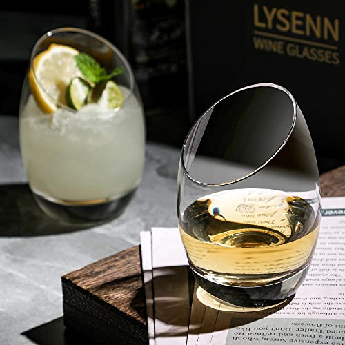 Lysenn Lot de 2 verres à vin sans pied – Verres à whisky en cristal soufflé à la main – Base dorée unique et bord incliné pour vin rouge, cocktails, bourbon et champagne – 300 ml