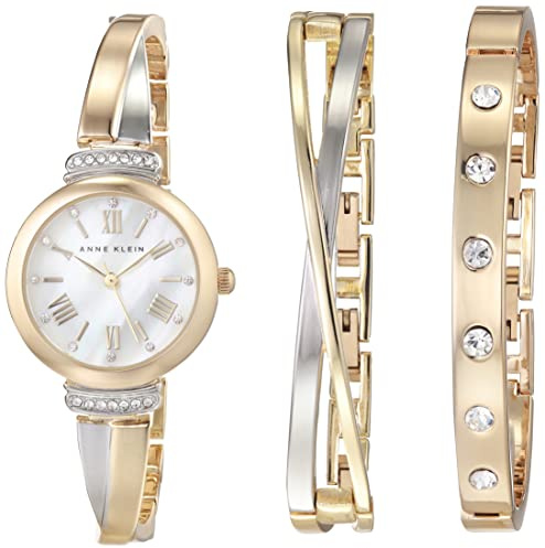 Anne Klein Women's Japanese Quartz Dress Watch with Metal Strap, Gold, 8 (Model: AK/2245TTST)