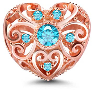 GNOCE Hohles Herz Personalisierte Geburtsstein Charm 925 Silber Dangle Birthstone Beads Charm Fit Armband/Halskette für Frauen Mädchen Tochter (Dezember-Blauer Zirkon)