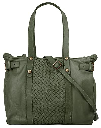 Samantha Look Shopper Echt Leder Damen Made in Italy, Vintage Umhängetasche mit Flechtmuster, geräumige Schultertasche aus Leder