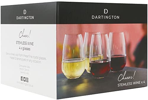 Dartington Crystal Cheers! Stemless Wine Glass, Set of 4 | Elegant and Functional Glasses | 135mm | 450ml | Dishwasher Safe | Classy and Elegant Glassware | Perfect for Entertaining