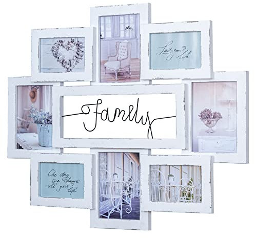 Bilderrahmen 68x56cm 8 Fotos Family 10x15 13x18 Echtholz Weiß Fotorahmen Shabby Chic Vintage Collage Galerie Wohndeko Wanddeko