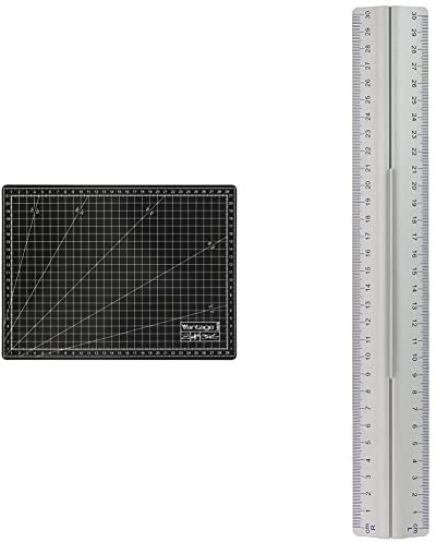 Vantage Schneidematte A4 (22 x 30 cm, selbstheilend) schwarz & Wedo 525235 Lineal aus Aluminium 30 cm mit Griff für Rechts- und Linkshänder mit rutschsicherer Gummieinlage, silber