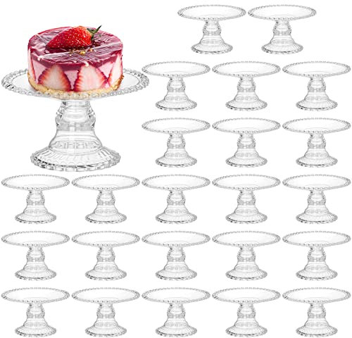 Hacaroa 24 Pcs Mini Cake Plate Stand, Plastic Single Cupcake Holder Serving Plate, Clear Small Dessert Display Stand Tray for Chocolate, Fruits, Baby Shower, Wedding, Birthday, Party